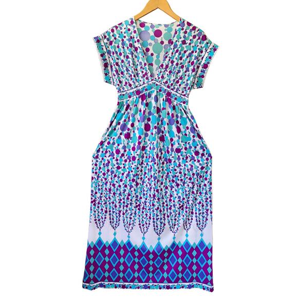 Vintage Emilio Pucci for Formfit Nylon Caftan Maxi Dress Small Blue Bubble Print - Picture 10 of 14